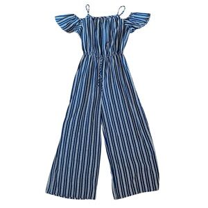 Jenna & Jessie Blue Striped Off-Shoulder Wide-Leg Girl’s Jumpsuit Size 12